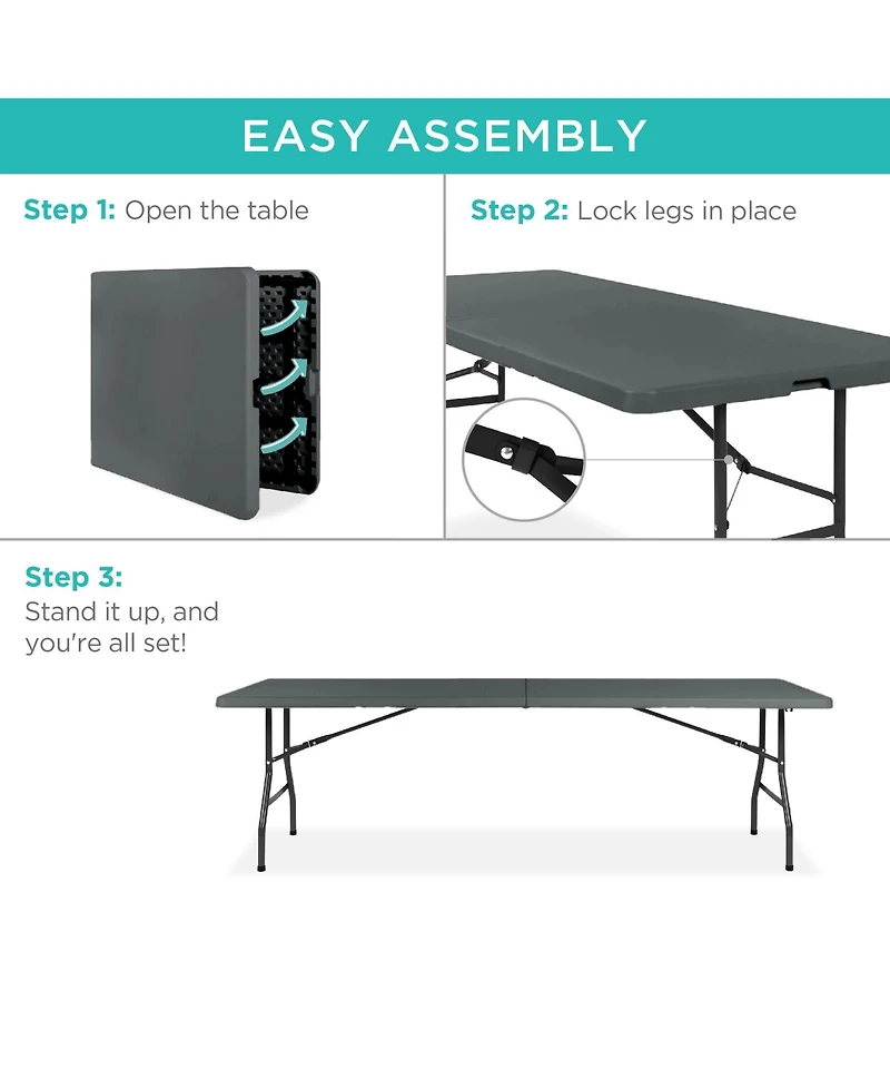 Best Choice Products 8ft Plastic Folding Table, Indoor Outdoor Heavy Duty Portable w/ Handle, Lock for Picnic