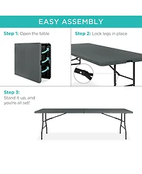 Best Choice Products 8ft Plastic Folding Table, Indoor Outdoor Heavy Duty Portable w/ Handle, Lock for Picnic