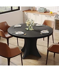 Tribesigns Round Dining Table for 4-6, 47.24-Inch Farmhouse Kitchen Table, Wood with Pedestal Base, Small Dinner