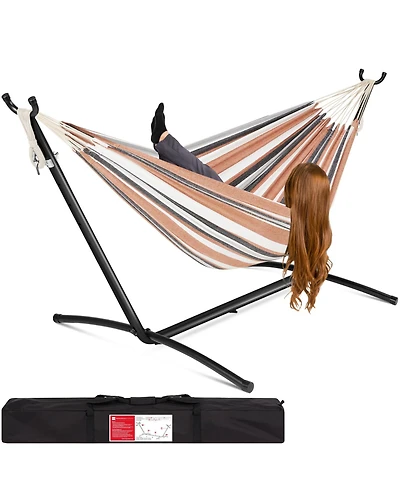 Best Choice Products 2-Person Brazilian-Style Cotton Double Hammock with Stand Set w/ Carrying Bag