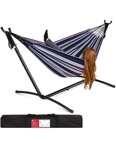 Best Choice Products 2-Person Brazilian-Style Cotton Double Hammock with Stand Set w/ Carrying Bag