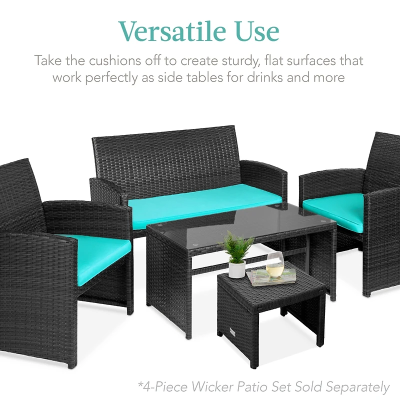 Best Choice Products Set of 2 Multipurpose Patio Wicker Ottomans w/ Removable Cushions, Steel Frame
