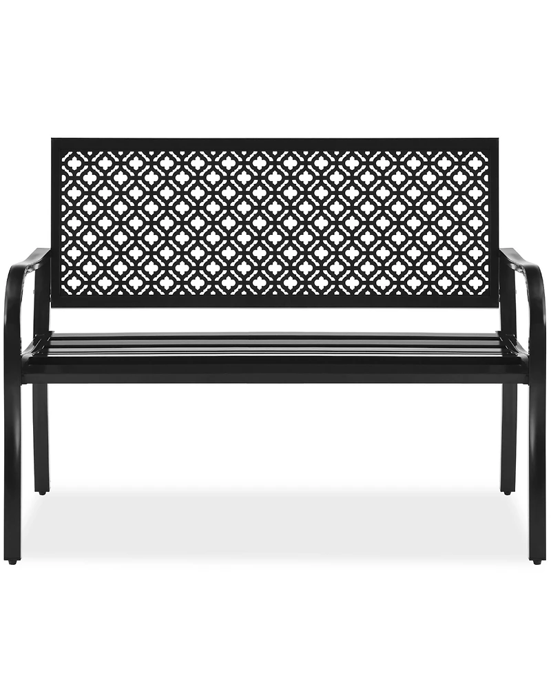 Best Choice Products Indoor Outdoor Steel Garden Bench w/ Geometric Backrest