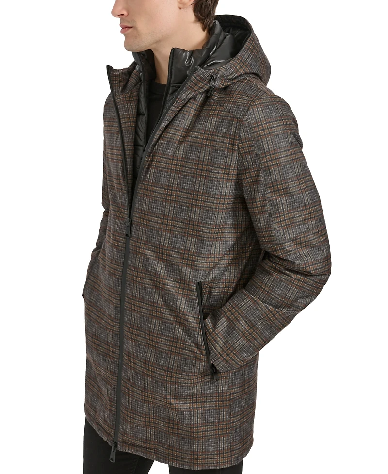 Kenneth Cole Men's Water-Resistant Hooded Stadium Coat with Removable Puffer Bib