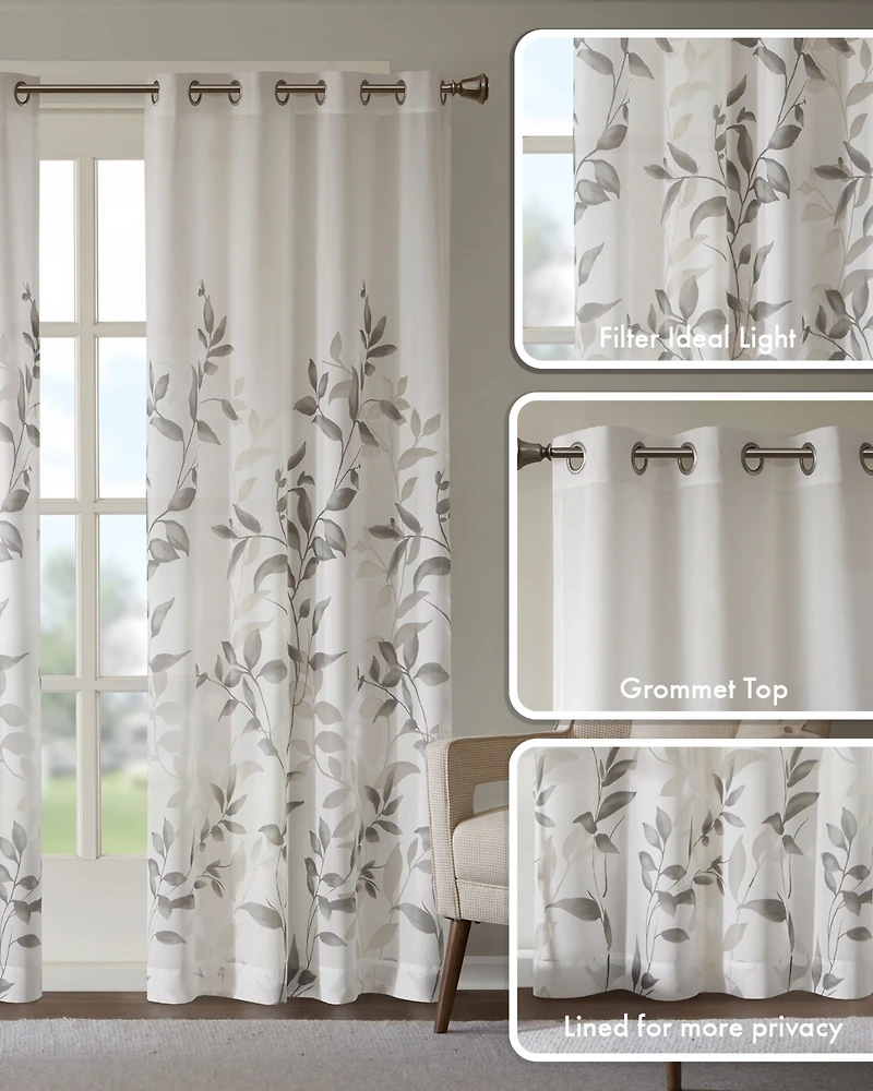 Cecily Burnout Printed Sheer Window Curtain, 84 inches long Single Sheer Curtain Panel, Width 50 curtains sheer for Bedroom and Living Room, Easy To H