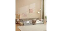 Slickblue Grey Painted Pine Full Fence Bed with Door and Board for Kids