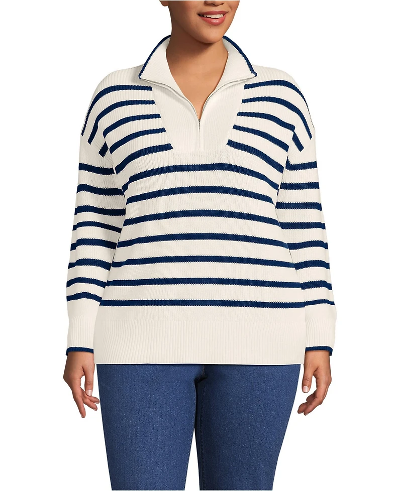 Lands' End Women's Plus Drifter Cotton Quarter Zip Pullover Sweater