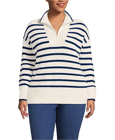 Lands' End Women's Plus Drifter Cotton Quarter Zip Pullover Sweater