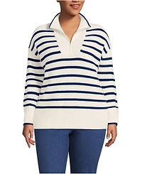 Lands' End Women's Plus Drifter Cotton Quarter Zip Pullover Sweater