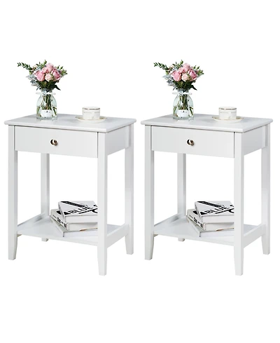 Gymax 2PCS Nightstand Sofa Side End Table Bedroom Living Room w/ Shelf Drawer White