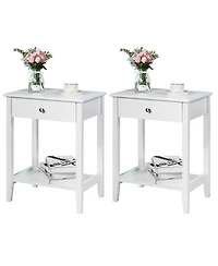 Gymax 2PCS Nightstand Sofa Side End Table Bedroom Living Room w/ Shelf Drawer White