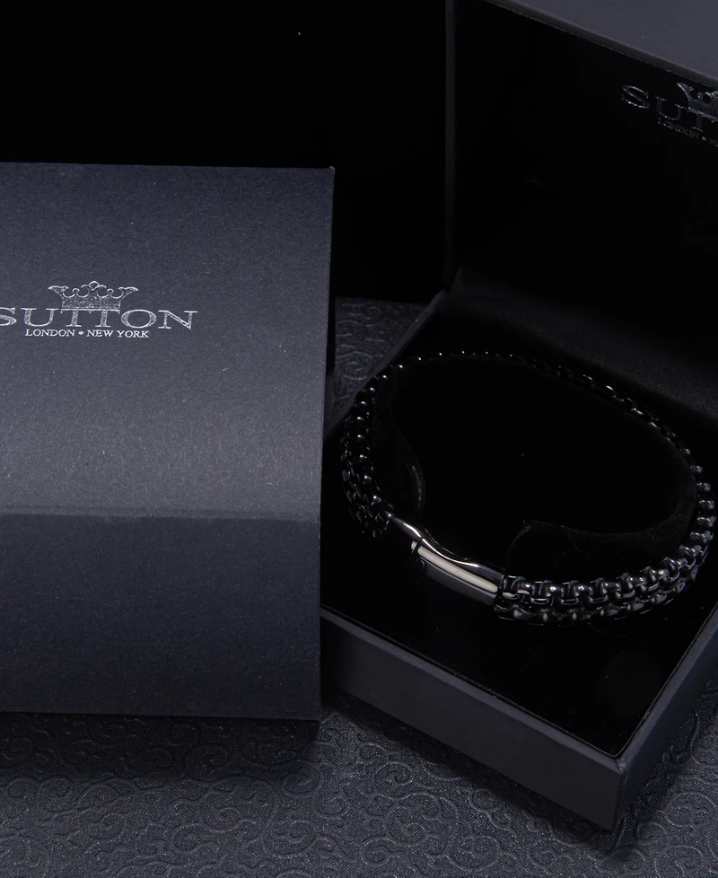 Rhona Sutton Black Rolo Chain with Black Wax Cord Stainless Steel Bracelet