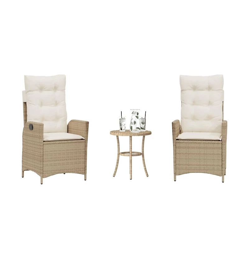 vidaXL 3 Piece Bistro Set with Cushions Beige Poly Rattan