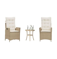 vidaXL 3 Piece Bistro Set with Cushions Beige Poly Rattan