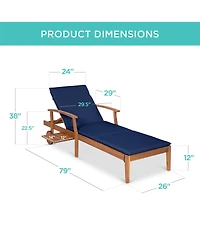 Best Choice Products 79x26in Acacia Wood Outdoor Chaise Lounge Chair w/ Adjustable Backrest, Table, Wheels