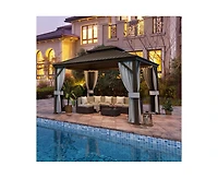 Pamapic 12 ft. x 14 ft. Metal Hardtop Gazebo with Curtains