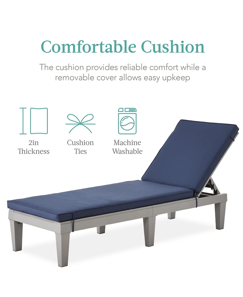 Best Choice Products Outdoor Lounge Chair, Resin Patio Chaise Lounger w/ Seat Cushion, 5 Positions