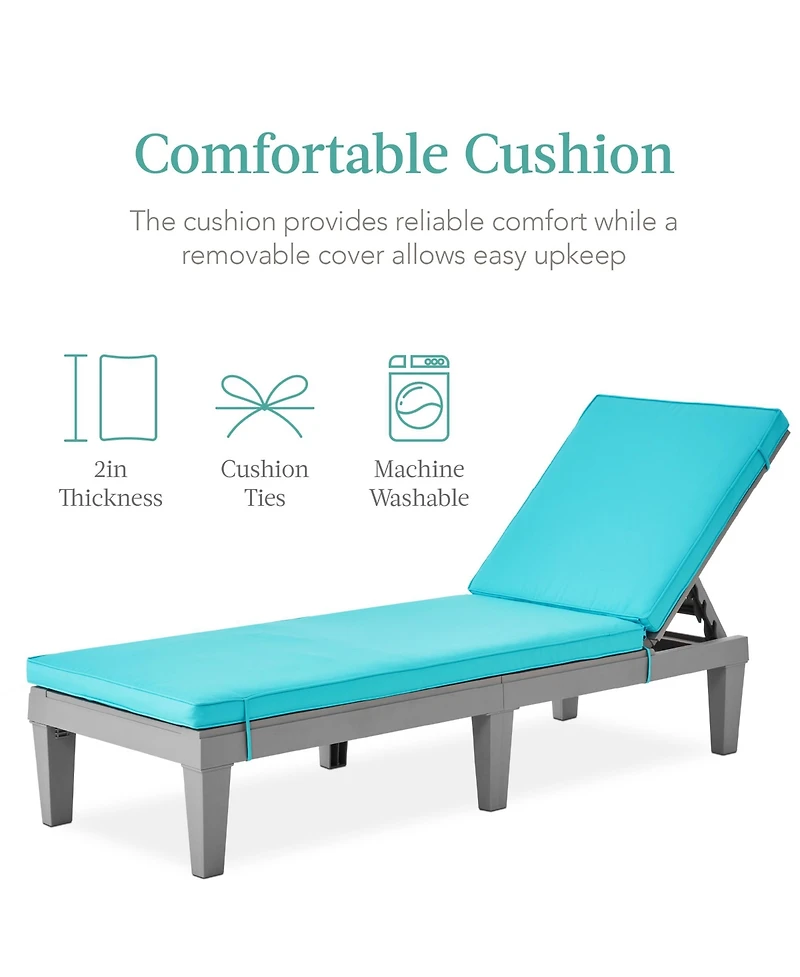 Best Choice Products Outdoor Lounge Chair, Resin Patio Chaise Lounger w/ Seat Cushion, 5 Positions