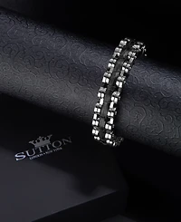 Rhona Sutton Silver Leather Bicycle Chain Stainless Steel Bracelet