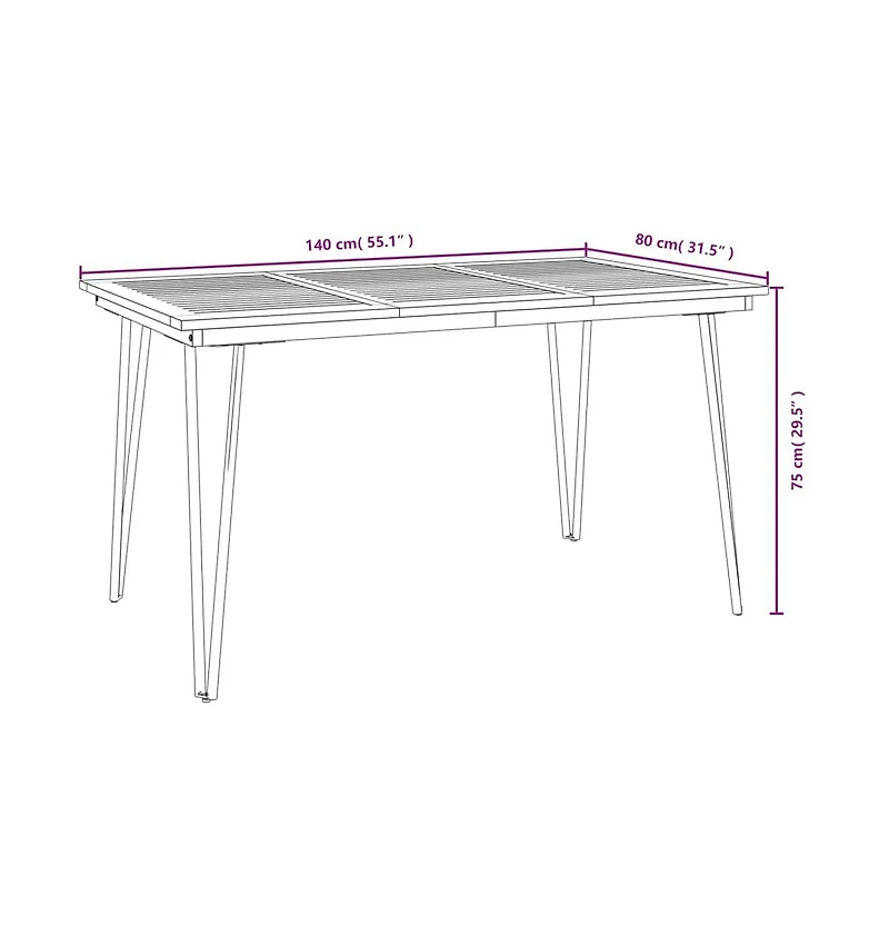 vidaXL Patio Table with Hairpin Legs 55.1"x31.5"x29.5" Solid Wood Acacia