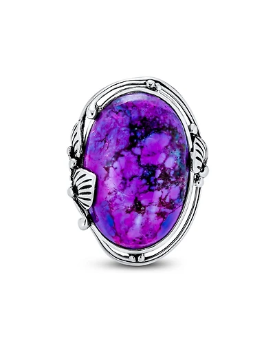 Bling Jewelry Large Dome Oval Cabochon Bezel Leaf Set Blue Purple Natural Turquoise Western Statement Ring Oxidized .925 Sterling Silver