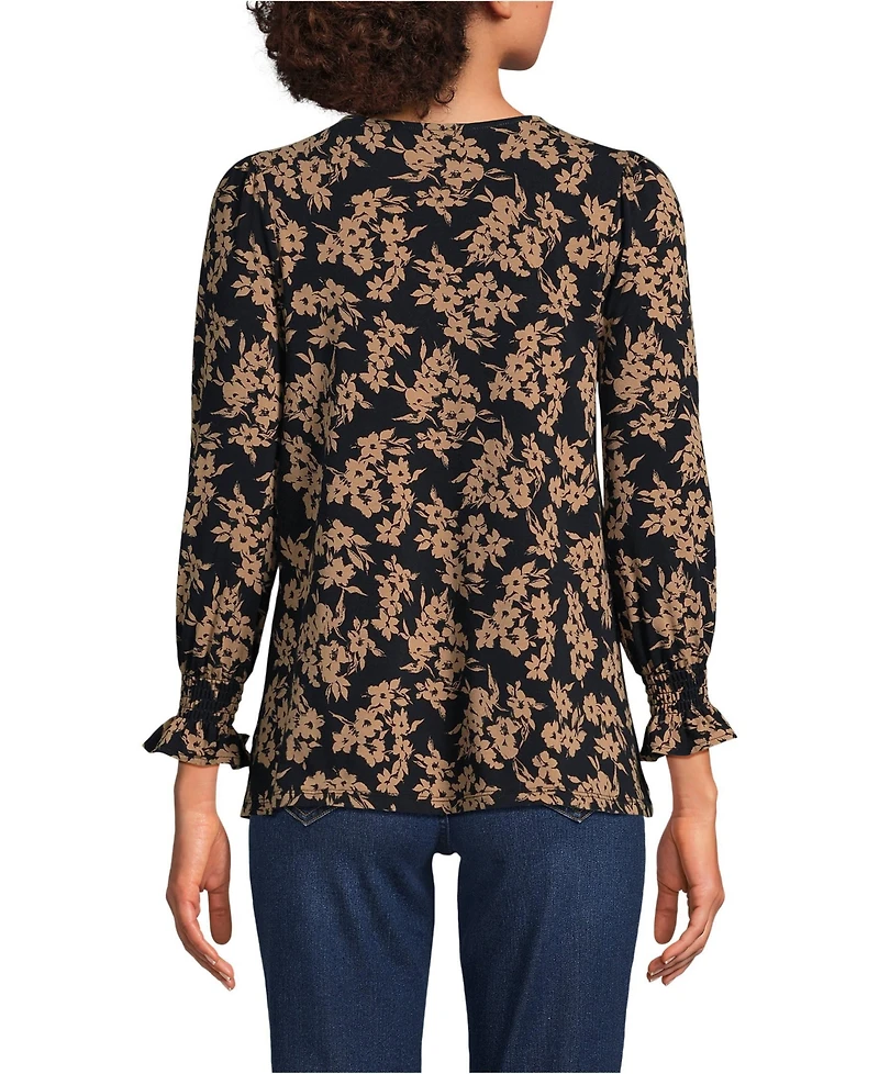 Lands' End Women's 3/4 Sleeve Lightweight Jersey Button Front Top