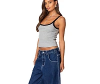 Edikted Womens Jude Lacey Ribbed Tank Top