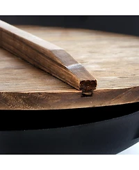 MegaChef 2 Piece 14 Inch Heavy Duty Cast Iron Wok with Wood Lid