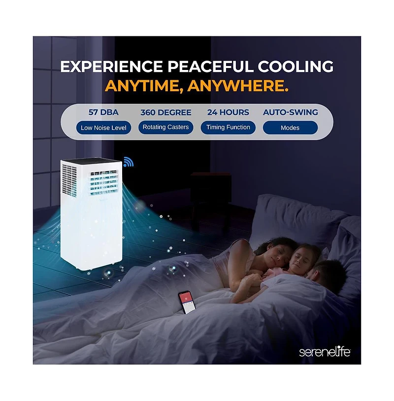 SereneLife Portable Air Conditioner, 10,000 Btu, Built-in Dehumidifier & Fan