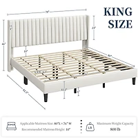 Yaheetech King Upholstered Bed Frame with Wing Side, Platform Bed Frame with Channel Headboard, Mattress Foundation with Wood Slat Support, Beige