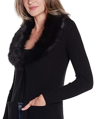 Belldini Women's Black Label Ribbed Collar Duster Cardigan Sweater