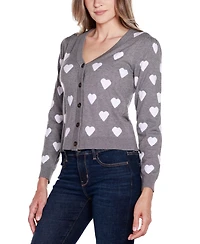 Belldini Women's Hearts Jacquard Cardigan Sweater