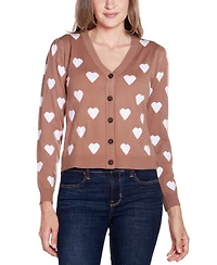 Belldini Women's Hearts Jacquard Cardigan Sweater