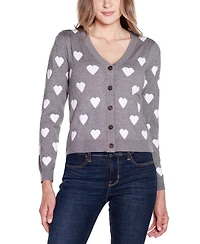 Belldini Women's Hearts Jacquard Cardigan Sweater