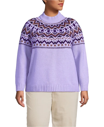 Lands' End Plus Cozy Lofty Fair Isle Yoke Mock Neck Sweater