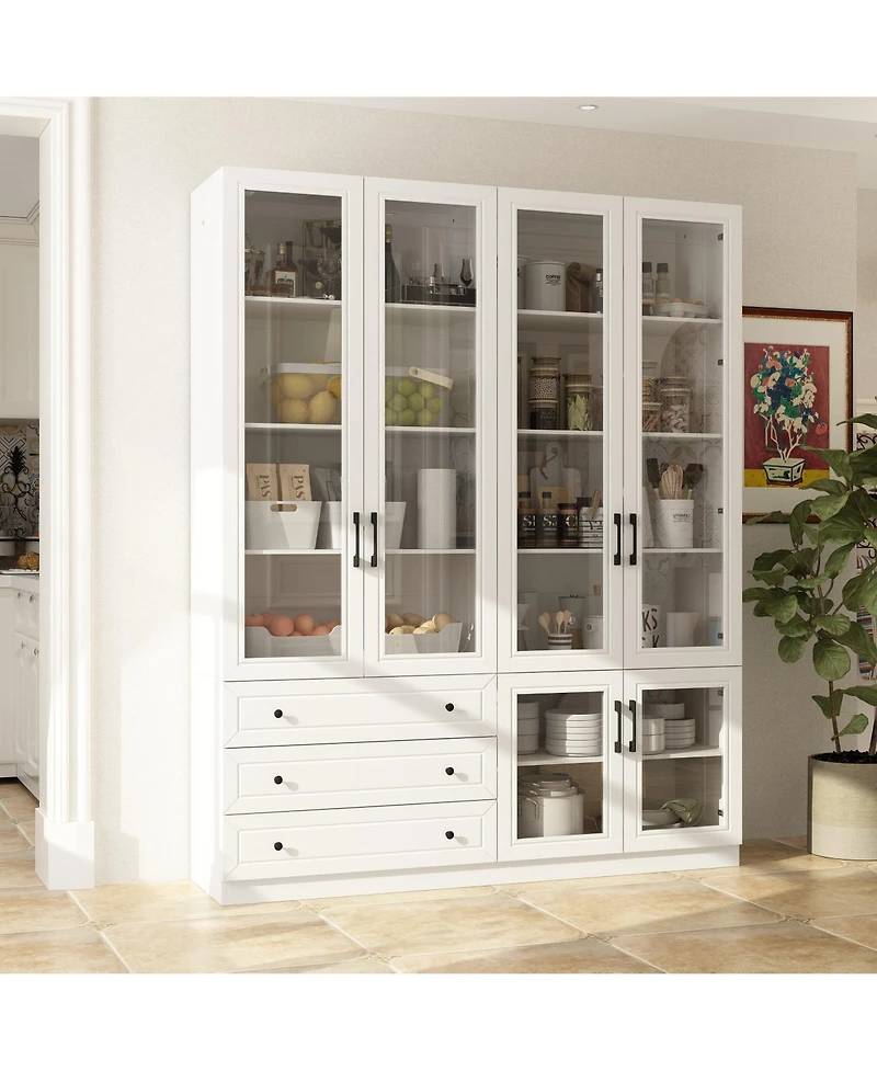Famapy White 10-Shelf Accent Bookcase with Glass Doors, Led Lights