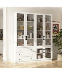 Famapy White 10-Shelf Accent Bookcase with Glass Doors, Led Lights