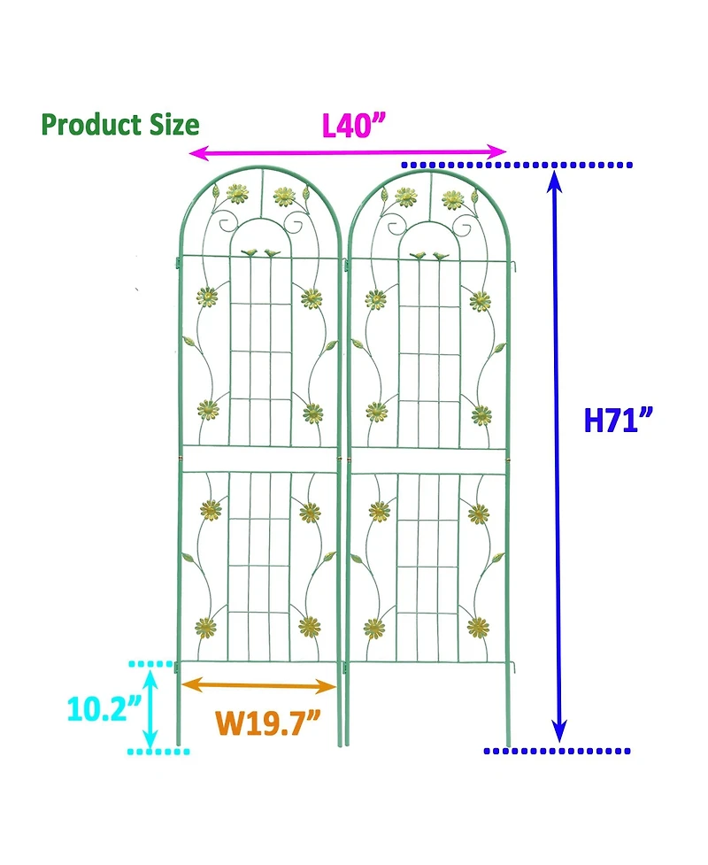 Slickblue 2-Pack Metal Garden Trellis – 71'' x 19.7'', Rustproof Green Trellis for Climbing Plants and Outdoor Flower Support