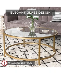 Best Choice Products 36in Round Tempered Glass Coffee Table for Home, Living Room, Dining Room