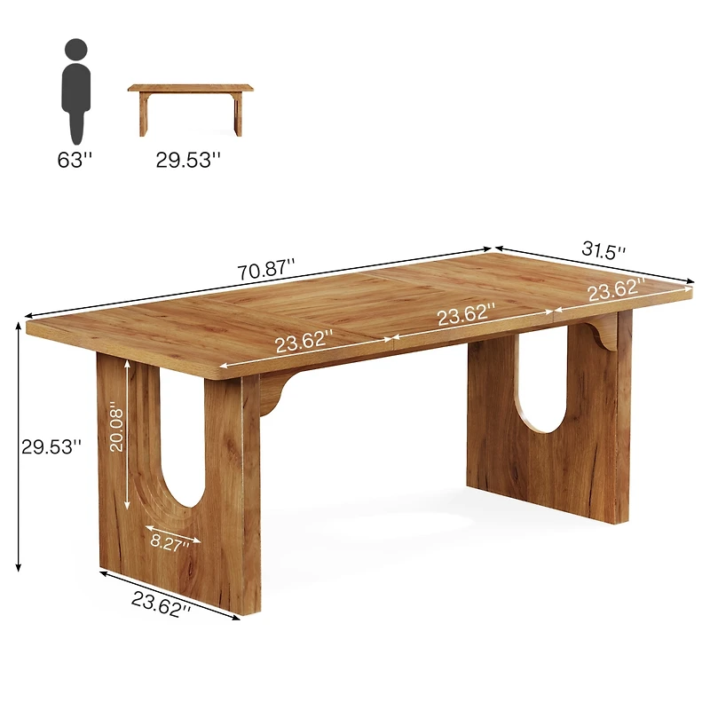 Tribesigns Modern Dining Table for 6 to 8 People, 71" Large Kitchen Dining Table with Wood Pedestal Base, Rectangular Long Dinner Table, Rustic B
