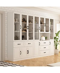Famapy 19-Shelf Wood Standard Bookcase With Adjustable Shelves,5 Drawers
