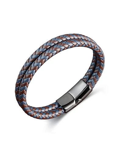 Rhona Sutton Black Double Summit Leather Stainless Steel Bracelet