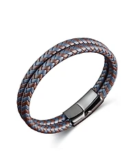 Rhona Sutton Black Double Summit Leather Stainless Steel Bracelet