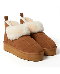 Fireside by Dearfoams Women's Bayswater Genuine Shearling Quilted Platform Bootie