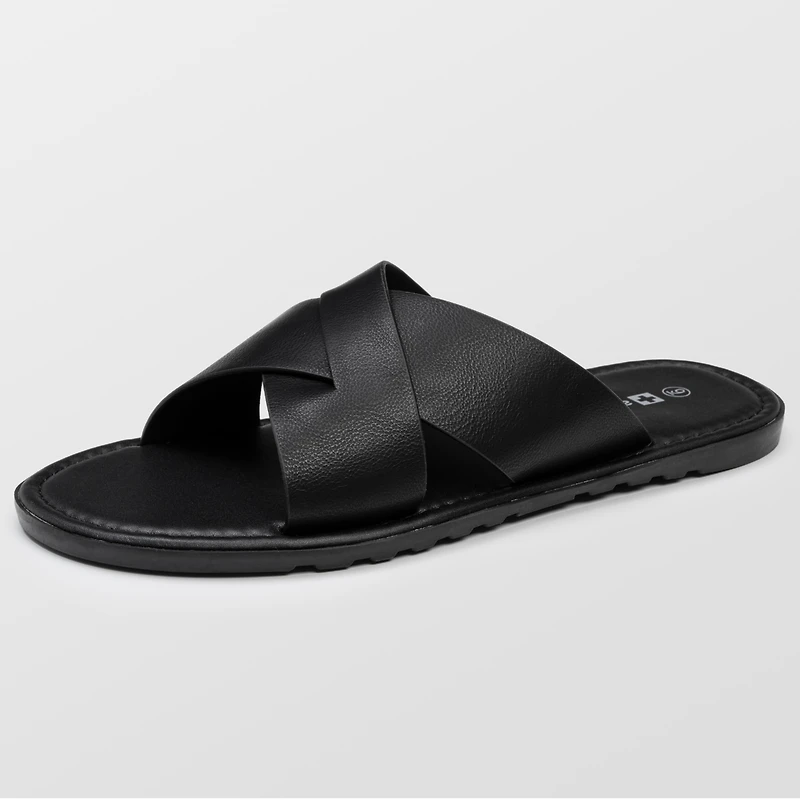 Alpine Swiss Men's Hugo Faux Leather Slide Sandals Dressy Comfortable Shoes