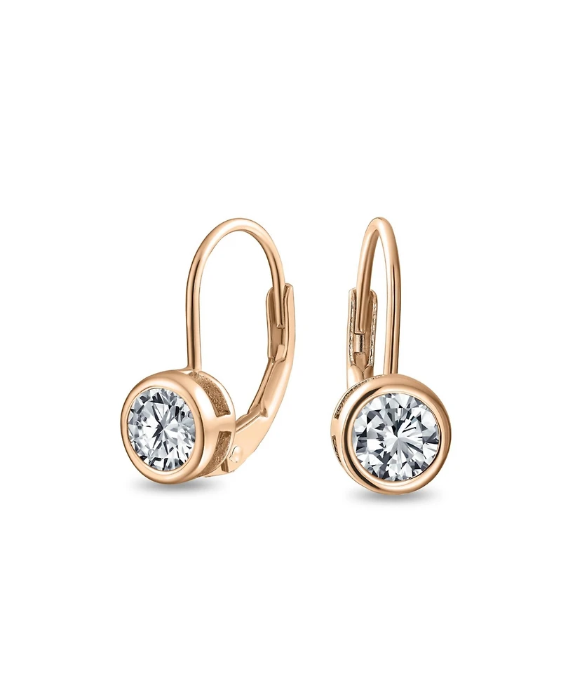 Bling Jewelry Traditional Round 1CT Cz Solitaire Drop Earrings Gold Plated .925 Sterling Silver Leverback