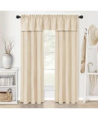 Kate Aurora Complete Coastal Hamptons Living Rod Pocket Textured Semi Sheer 3 Piece Window Curtain & Valance Set - 84 in. Long Navy