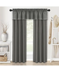 Kate Aurora Complete Coastal Hamptons Living Rod Pocket Textured Semi Sheer 3 Piece Window Curtain & Valance Set - 84 in. Long Navy