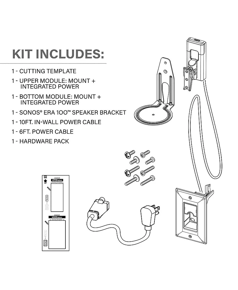 Sanus Universal Tilt & Swivel Speaker Wall Mount and Power Kit - Each