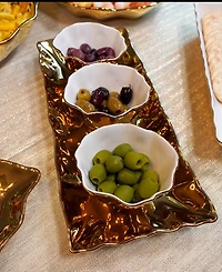 Certified International Gold-Silver Tone Coast 4 Piece Set Tray and Condiment Bowls